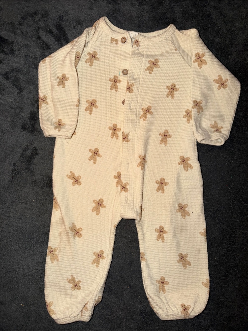 Quincy Mae Cream Gingerbread Print Footed One-Piece